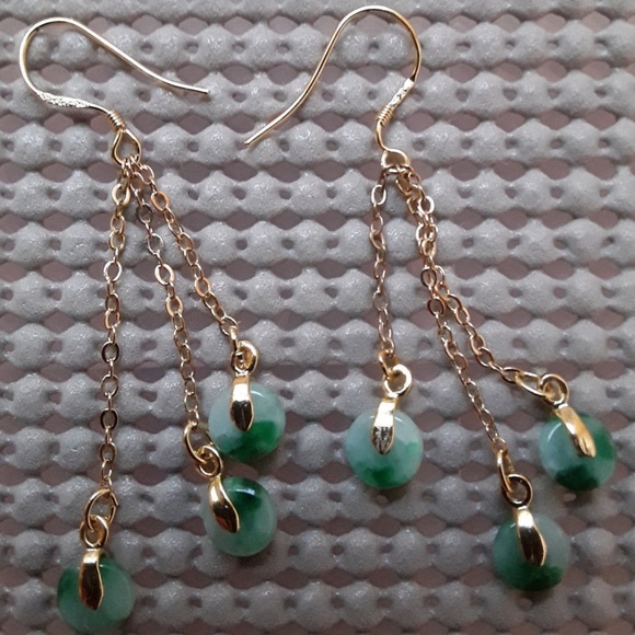 SL* ICY #2 Green Jade Jadeite Earrings Coin 925 Silver Gold Plated 翡翠綠平安扣玉耳環100% - Picture 2 of 2